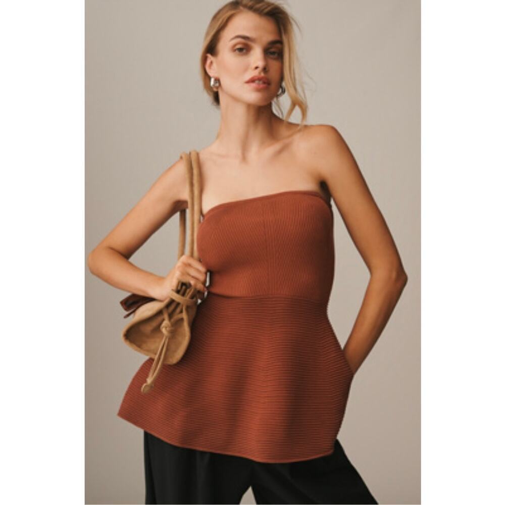 NWT Maeve x Anthropologie Strapless Peplum Knit Top. Size M. Retails $128